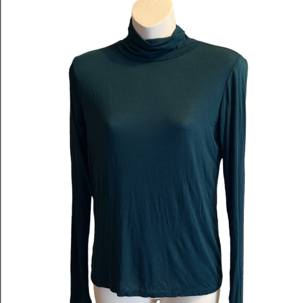 Pink Rose Long Sleeve Green Turtle Neck Knit Sweater Top Size Small Fitted